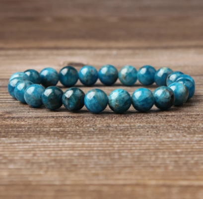 Bracelet de Perles d'Apatite Bleue