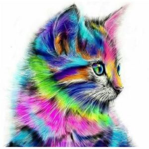 Kit Broderie Diamant "Chat Arc En Ciel"
