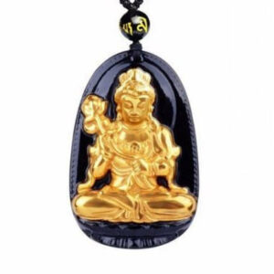 Collier & amulette "Protection de Bouddha" Plaqué Or 18K et en Obsidienne Noire - 8 modèles disponibles