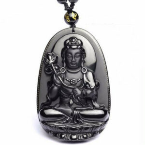 Collier & amulette "Protection de Bouddha" en obsidienne noire - 8 modèles disponibles
