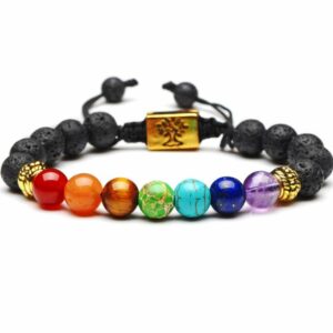 Bracelet en Pierres de Lave "Arbre de Vie & 7 Chakras" - Ajustable