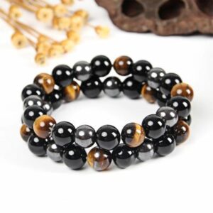 Bracelet "Énergie et Protection des 3 pierres" : Oeil de Tigre, Hématite et Obsidienne Noire