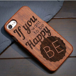 Coque iPhone 100% bois "Be happy"