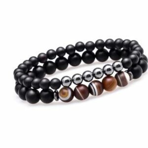 Lot de 2 Bracelets en Agate, Hématite et Pierres Naturelles - 13 modèles disponibles