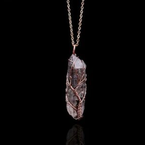 Collier Arbre de vie Pointe de Cristal de Quartz et Cristal Arc-en-Ciel