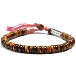 Bracelet bouddhiste tibétain OM Mantra & boulier en oeil de tigre