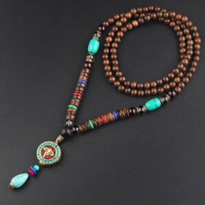 Collier Mâlâ du Népal en Bois et Pierres naturelles - 12 modèles disponibles