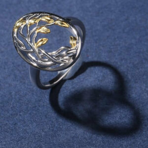 Bague "Arbre de vie" en Argent avec Feuilles Plaquées Or