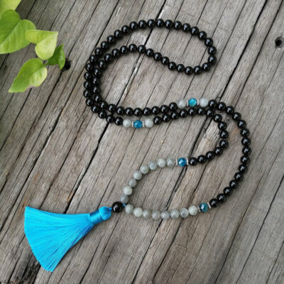 Collier ou Bracelet Mala en Labradorite, Onyx et Apatite