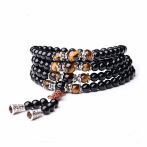 Bracelet ou collier Mâlâ de Méditation en Obsidienne Noire et Œil de Tigre