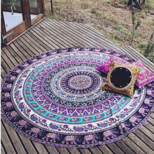 Toile ronde "Mandala Éléphant Mauve"