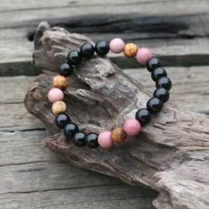 Bracelet en perles Onyx Noir - Rhodochrosite