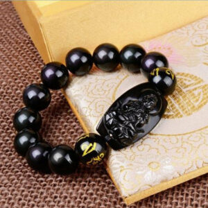 Bracelet porte-bonheur "Bouddha' en Obsidienne Noire