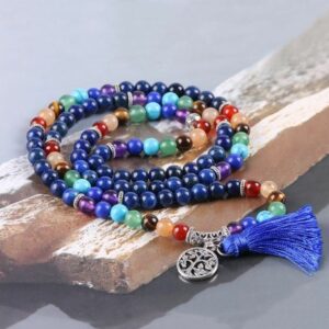 Bracelet ou collier Mâlâ 7 Chakras "Arbre de Vie" en Lapis Lazuli