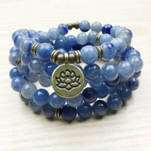 Bracelet ou collier Mâlâ "Lotus" en Aventurine Bleue