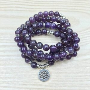 Bracelet ou collier Mâlâ "Lotus" en Améthyste