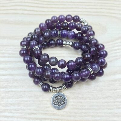 Bracelet ou collier Mâlâ "Lotus" en Améthyste