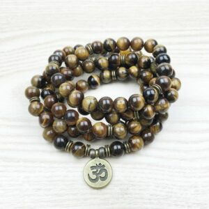 Bracelet ou collier Mâlâ "OM" en Œil de Tigre