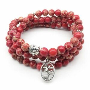 Bracelet ou collier Mâlâ "OM & BOUDDHA" en Régalite Rouge