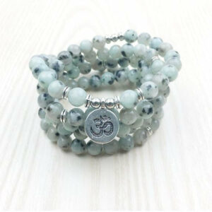 Bracelet ou collier Mâlâ " OM" en Jaspe Kiwi
