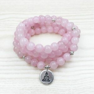 Bracelet ou collier Mâlâ "Yogi" en Quartz Rose