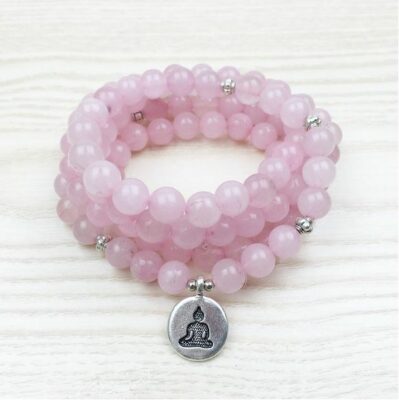 Bracelet ou collier Mâlâ "Yogi" en Quartz Rose