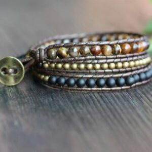 Bracelet Wrap "Energie et Protection" en Oeil de Tigre et Onyx Noir