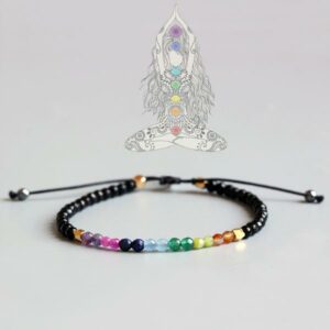 Bracelet 7 Chakras en Cristal de Roche et Agate Noire