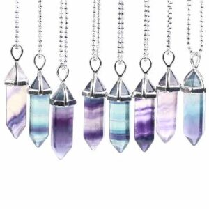 Collier et pendentif pendule en Fluorite multicolore