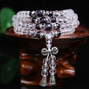 Bracelet ou collier mala tibétain de méditation en Cristal de Roche