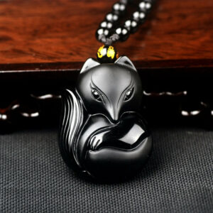 Collier & Pendentif "Renard Magique" en Obsidienne