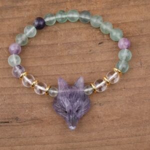 Bracelet "Tête de loup" en Améthyste & Fluorite