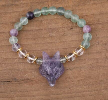 Bracelet "Tête de loup" en Améthyste & Fluorite