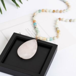 Collier en Amazonite et Pendentif Quartz Rose "Bonheur et Amour"