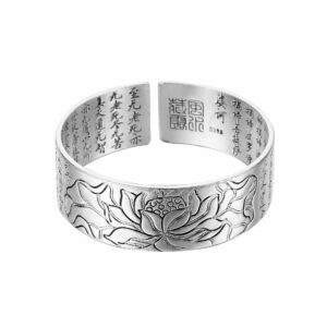 Bracelet Manchette Lotus Tibétain avec Sutra Bouddhique