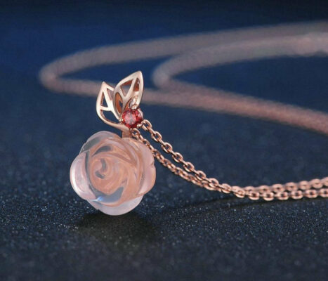 Collier Fleur de Quartz Rose et Grenat en Argent 925