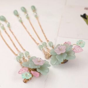 Barrettes Fleurs avec Pendentif Pierres Précieuses