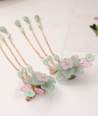 Barrettes Fleurs avec Pendentif Pierres Précieuses