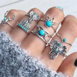Ensemble de 7 bagues de phalanges "Vintage Boho Éléphant"