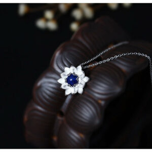 Collier Pendentif "Fleur de Lotus" Lapis Lazuli en Argent Sterling