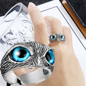 Bague Chouette aux Yeux Bleus