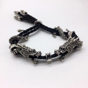 Bracelet Tressé en Cuir avec Dragons