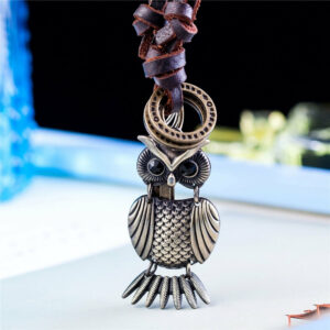 Collier en Cuir avec Pendentif Hibou