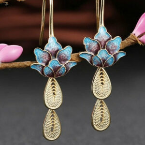 Boucles d'Oreilles de Lotus Bleu Égyptien