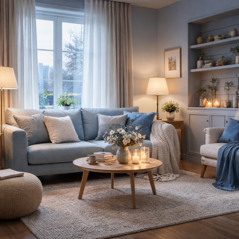 Salon bleu cocooning — Inspirations déco et conseils pratiques – Allure Zen