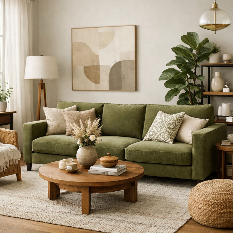 Sofa vert olive : 90+ idées déco élégantes pour sublimer votre salon ...