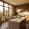 Cuisine moderne utilisant du granit et des éléments organiques pour un look chaleureux