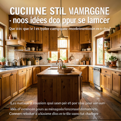 Cuisine campagne moderne avec meubles bicolores, plan de travail en bois et évier à cuve profonde