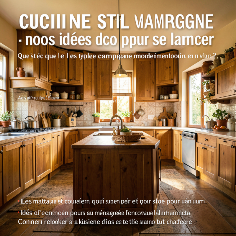 Cuisine campagne moderne avec meubles bicolores, plan de travail en bois et évier à cuve profonde