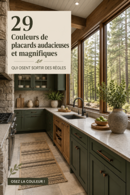 Cuisine moderne avec des meubles colorés, intégrant des teintes audacieuses pour une ambiance chaleureuse.